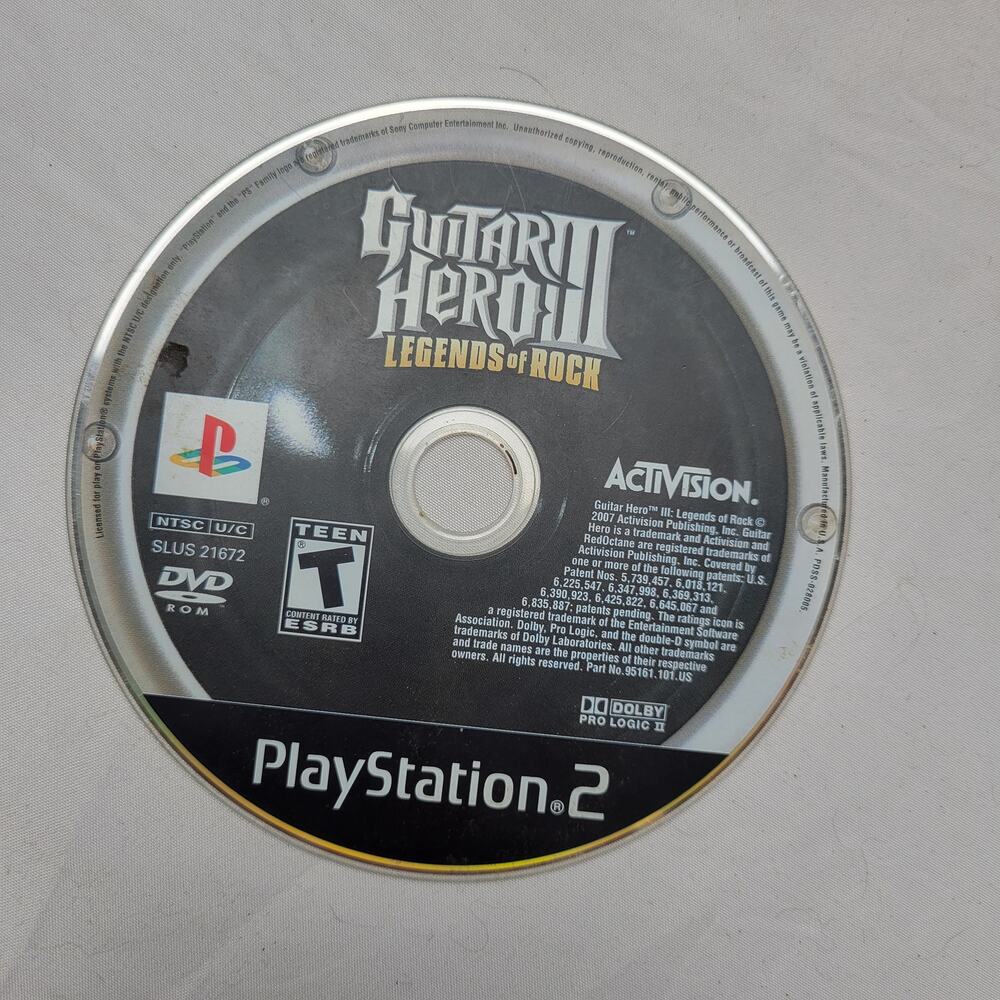 Guitar Hero III Legends of Rock Playstation 2 Disc